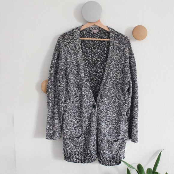 J. Jill Cotton Knit Cardigan - Black & White Long Sleeve - Size Large - Picture 2 of 5